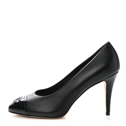 Chanel Lambskin Calfskin Patent Cap Toe CC Pumps 37 Black 1 of 10