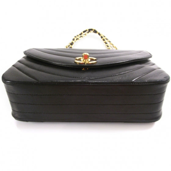 Lambskin Ribbon Stitched Flap Black