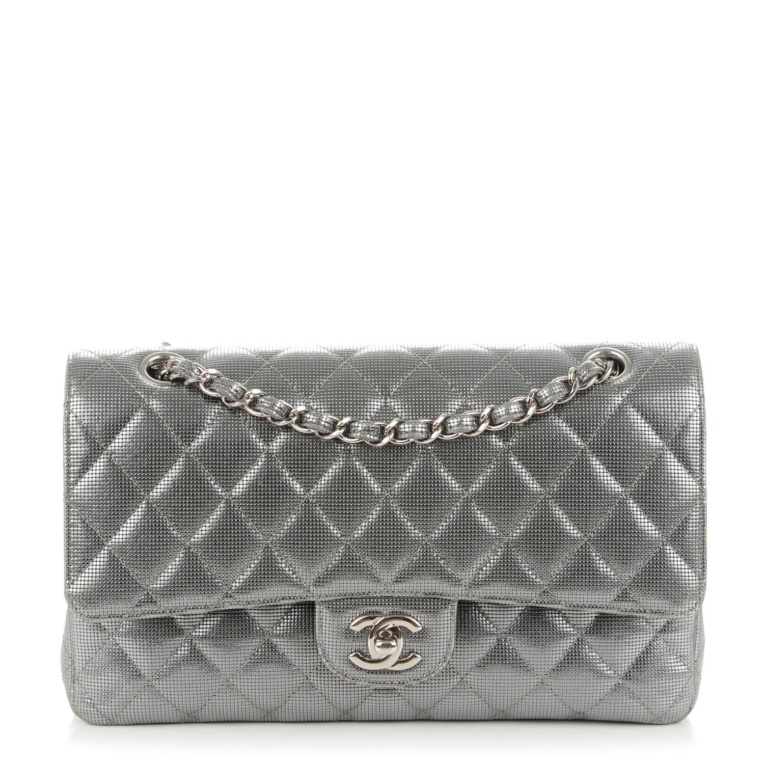 Chanel Calfskin Metallic Pixel Effect Medium Double Flap Silver 1 of 7