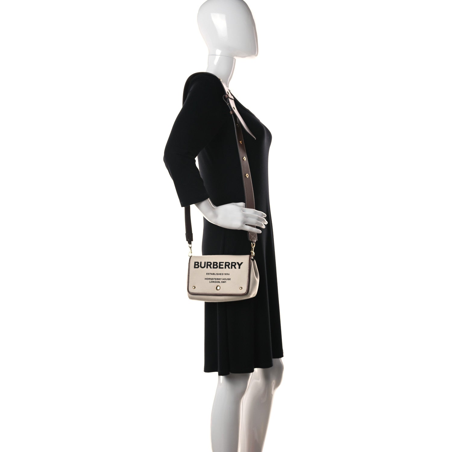 Burberry Calfskin Canvas Horseferry Print Hackberry Crossbody Bag Natural Tan 2 of 8