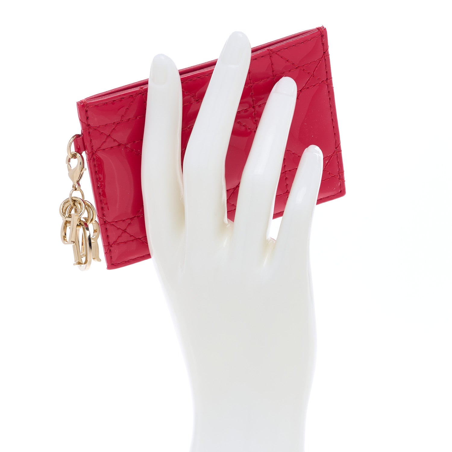 Christian Dior Patent Cannage Lady Dior Card Holder Raspberry 2 of 6