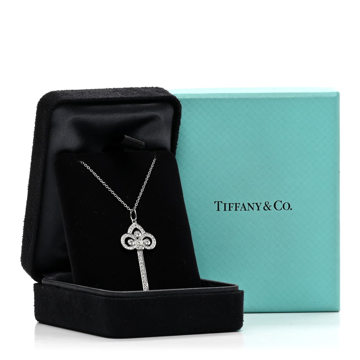 Platinum Diamond .41ct Fleur De Lis Key Pendant Necklace