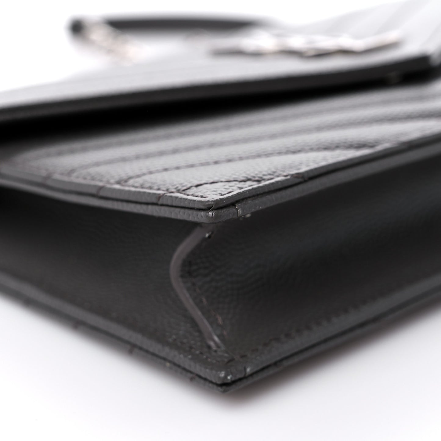 Grain De Poudre Matelasse Chevron Monogram Envelope Chain Wallet Gray