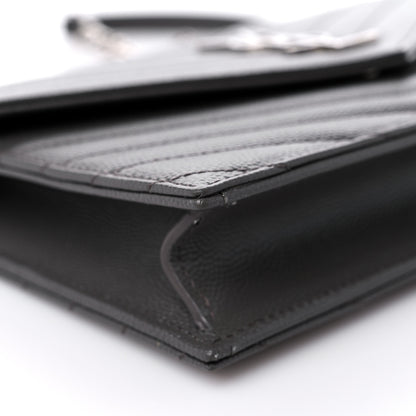Saint Laurent Grain De Poudre Matelasse Chevron Monogram Envelope Chain Wallet Gray 7 of 13