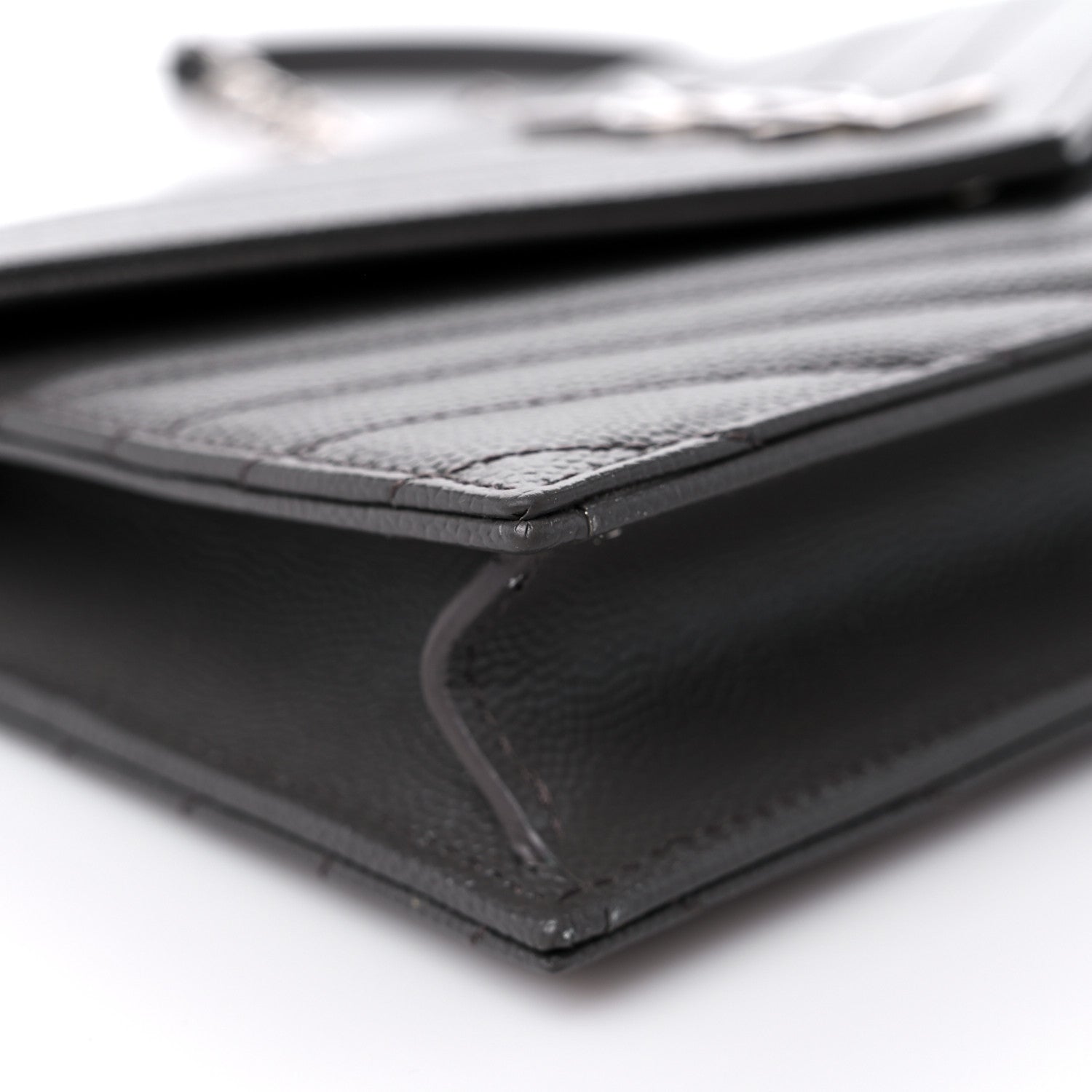Saint Laurent Grain De Poudre Matelasse Chevron Monogram Envelope Chain Wallet Gray 7 of 13