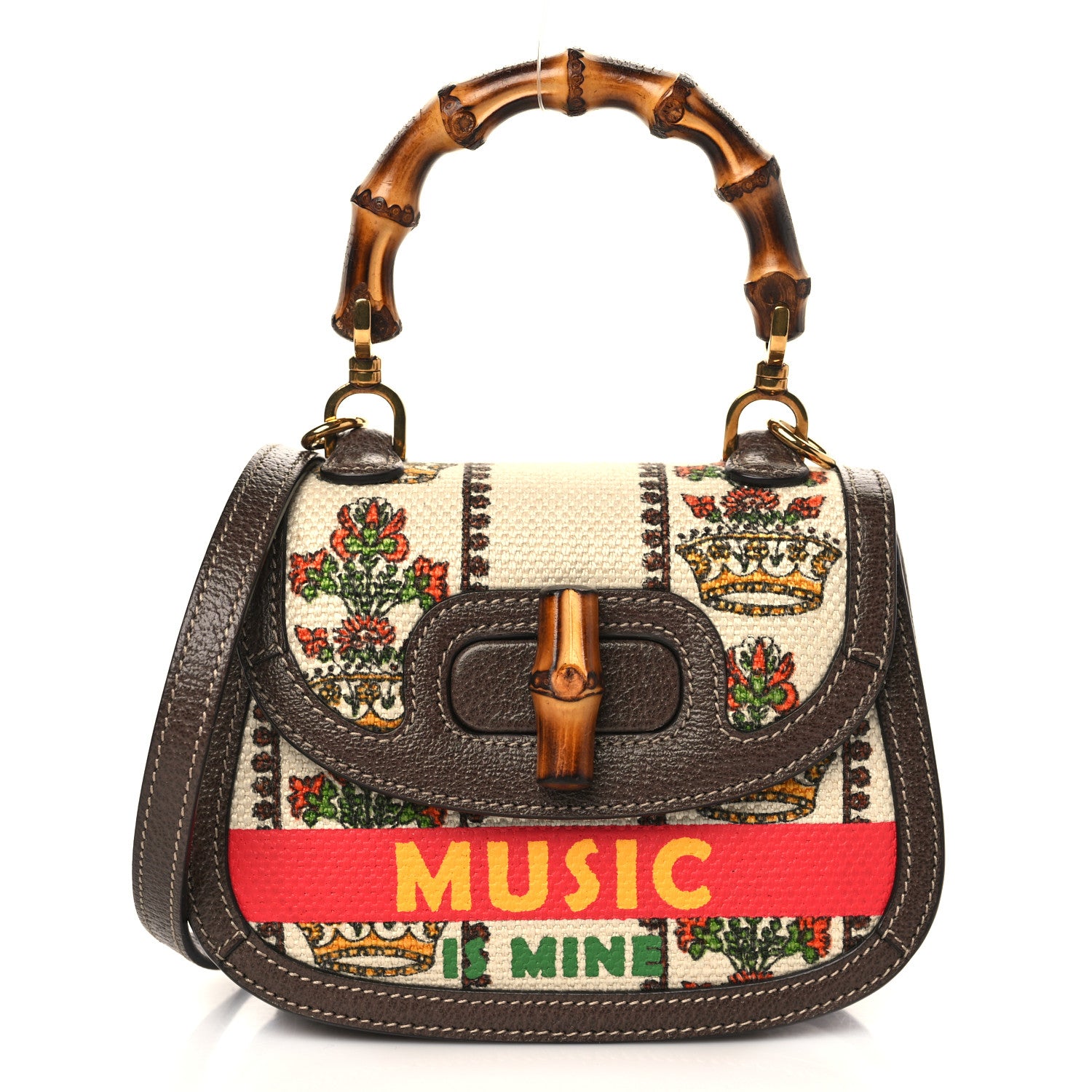 Gucci Canvas Calfskin 100 Centennial Music Mini Bamboo 1947 Top Handle Bag Multicolor 1 of 7