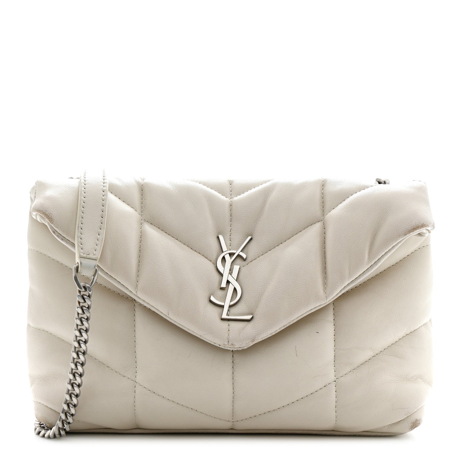 Saint Laurent Lambskin Quilted Toy Loulou Puffer Monogram Chain Satchel Crema Soft 1 of 20