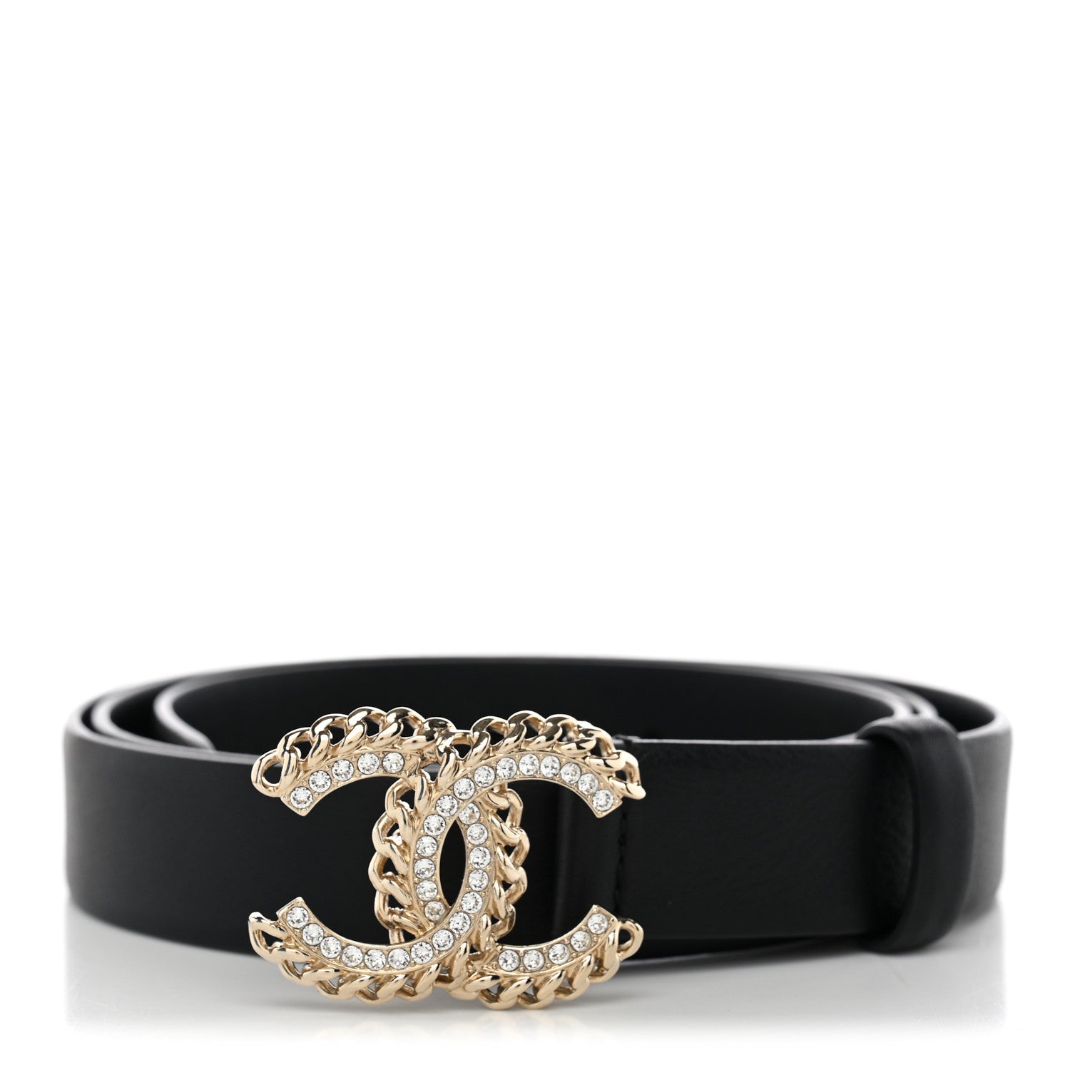 Chanel Calfskin Crystal CC Chain Belt 95 38 Black 1 of 6