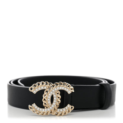 Chanel Calfskin Crystal CC Chain Belt 95 38 Black 1 of 6