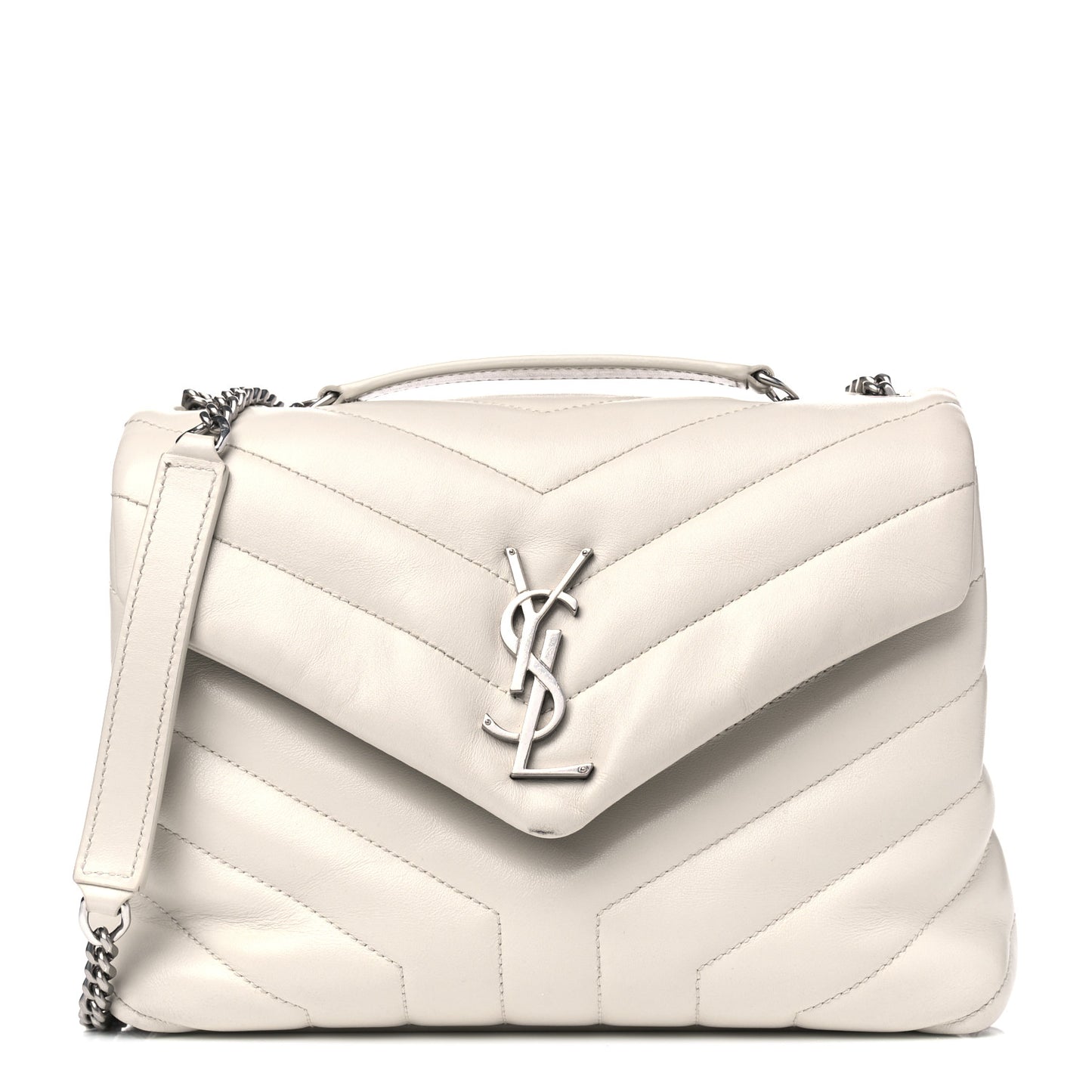 Calfskin Y Quilted Monogram Small Loulou Chain Satchel Blanc Vintage