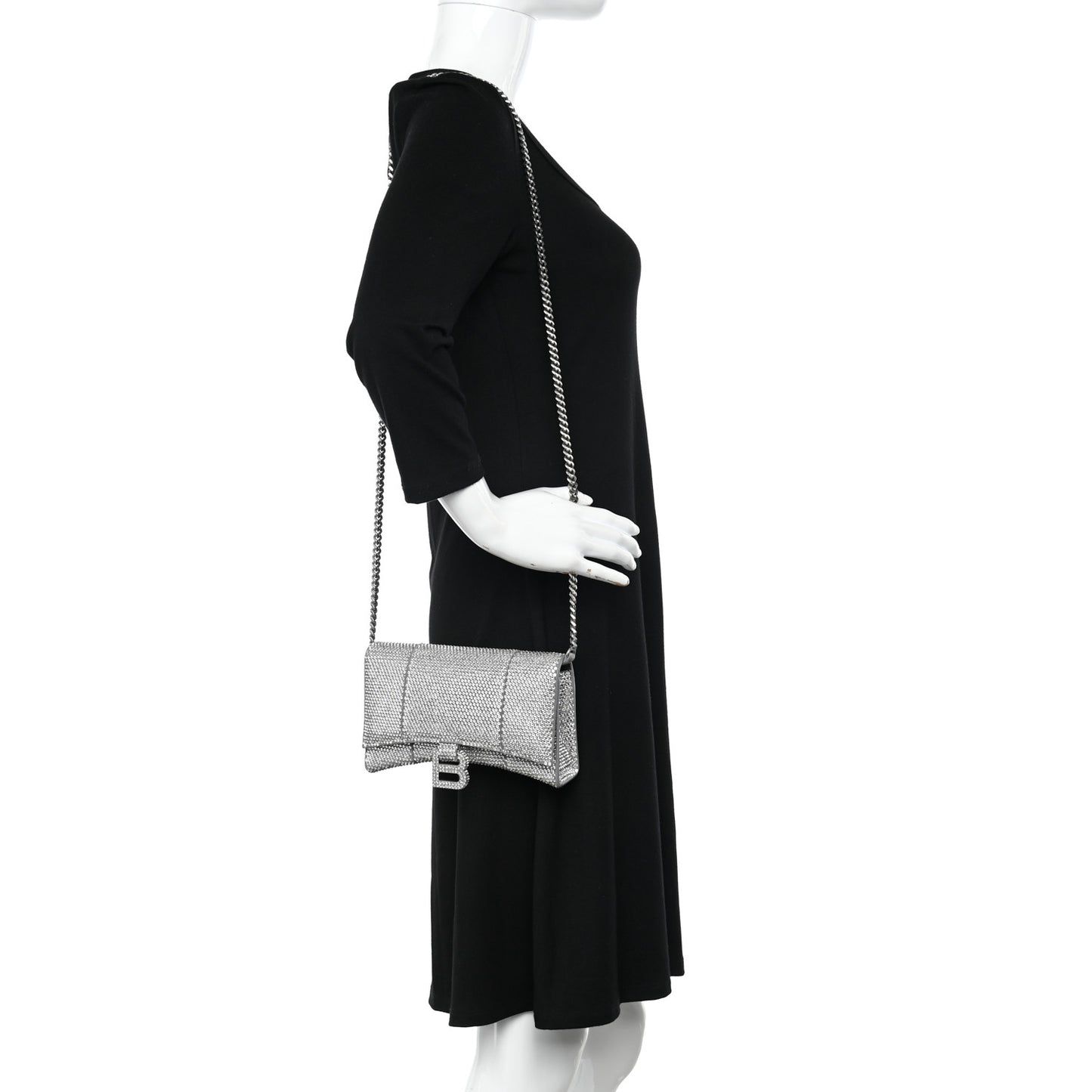 Strass Suede Hourglass Chain Bag Smoke Grey Crystal