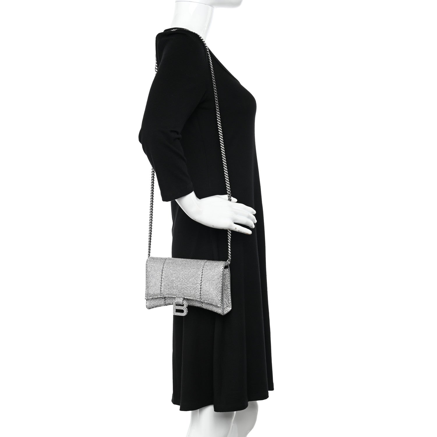 Balenciaga Strass Suede Hourglass Chain Bag Smoke Grey Crystal 2 of 10