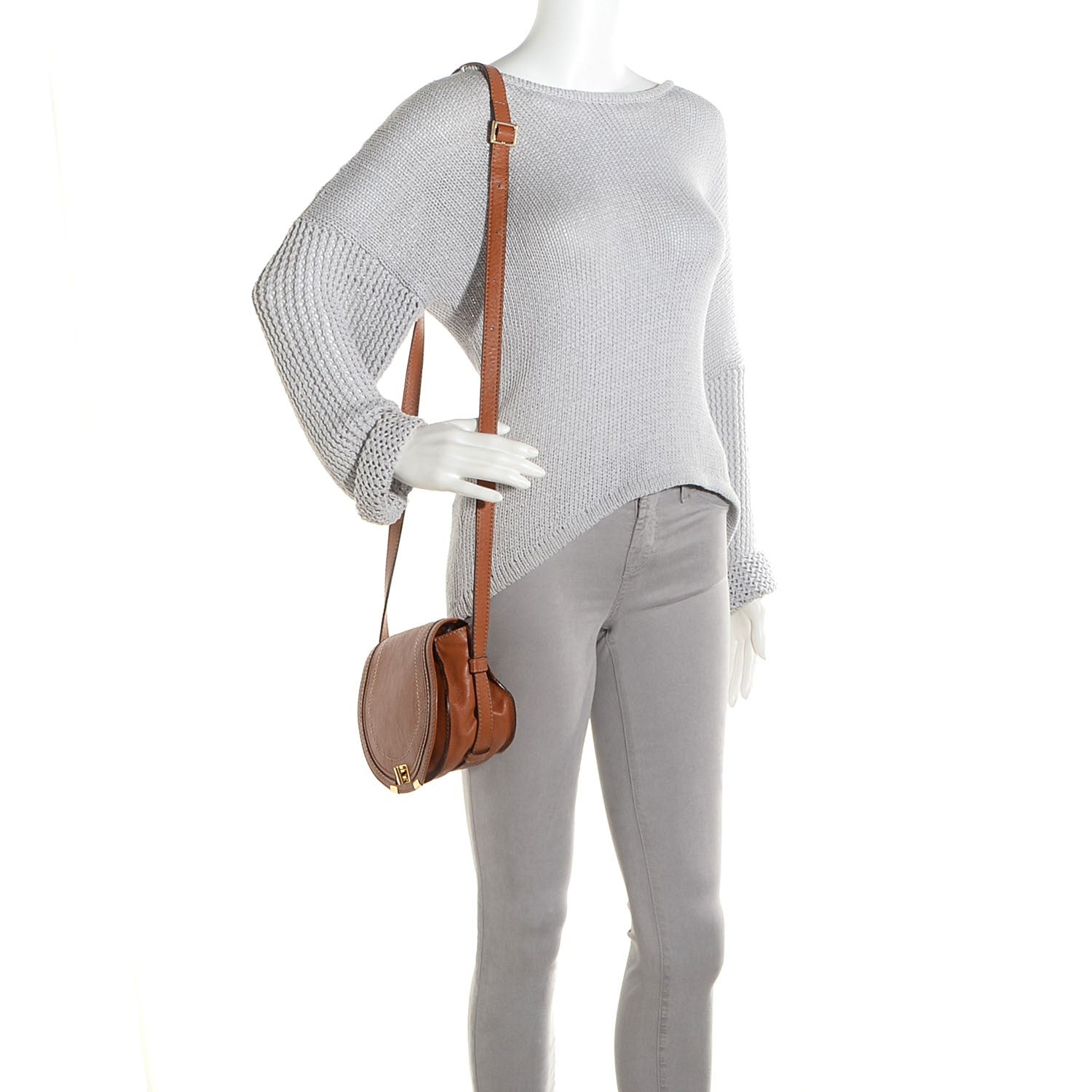Chloe Calfskin Mini Marcie Lock Round Crossbody Bag Brown 2 of 8