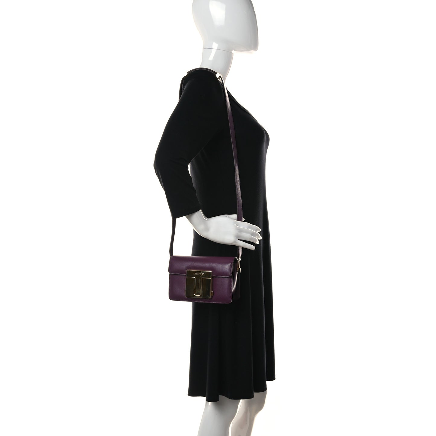 Calfskin T Clasp Crossbody Bag Purple