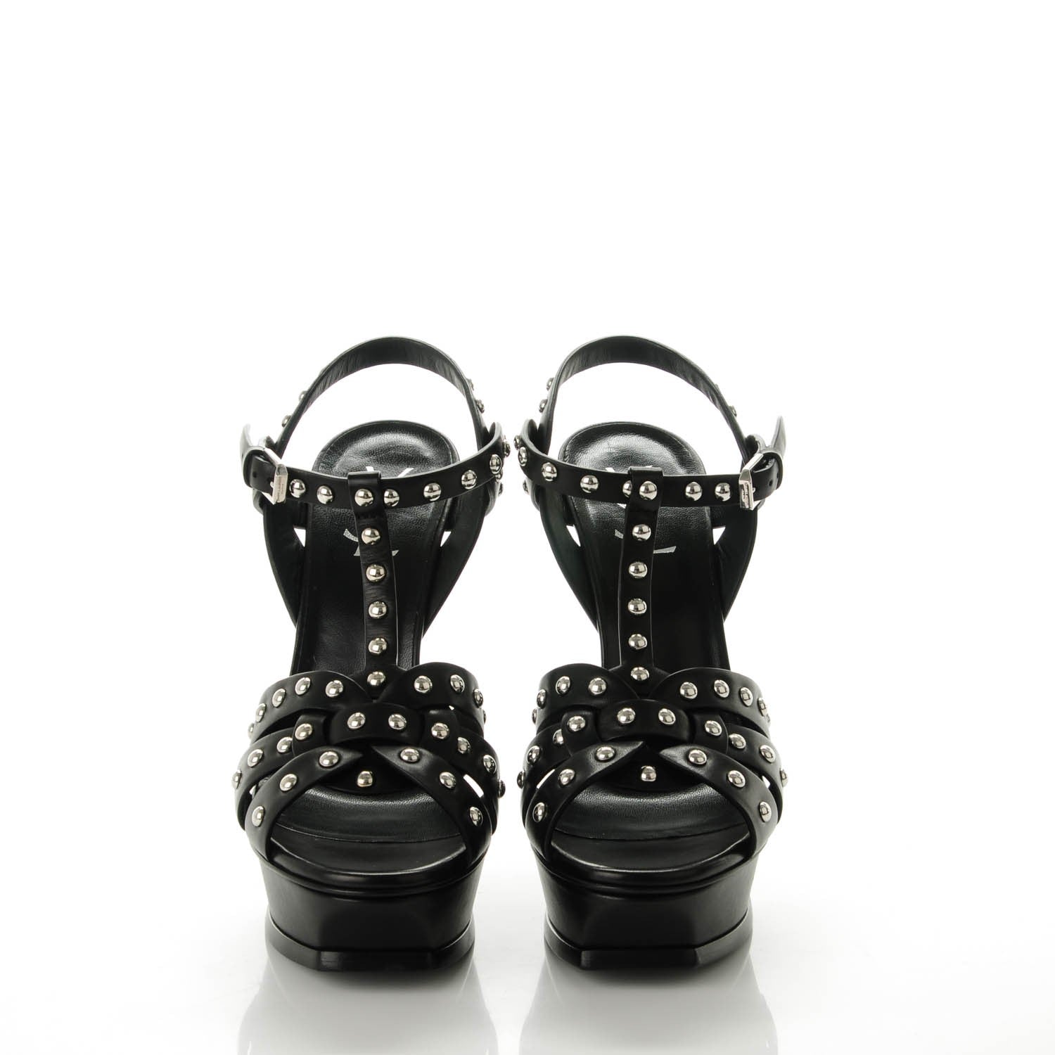Saint Laurent Calfskin Tribute 105 Studded Platform Sandals 39 Black 2 of 7