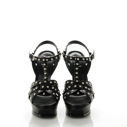 Saint Laurent Calfskin Tribute 105 Studded Platform Sandals 39 Black 2 of 7