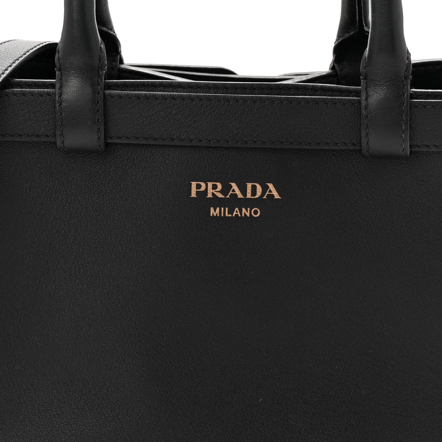 Soft Grain Calfskin Small Double Belt Tote Black