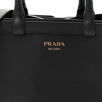 Prada Soft Grain Calfskin Small Double Belt Tote Black 7 of 12