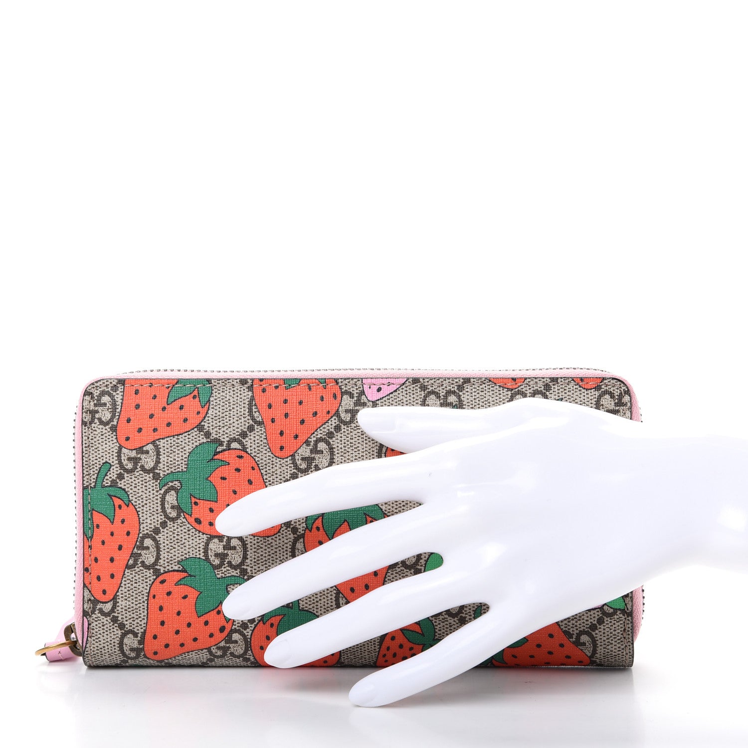 Gucci GG Supreme Monogram Strawberry Zip Around Wallet Light Pink 2 of 7