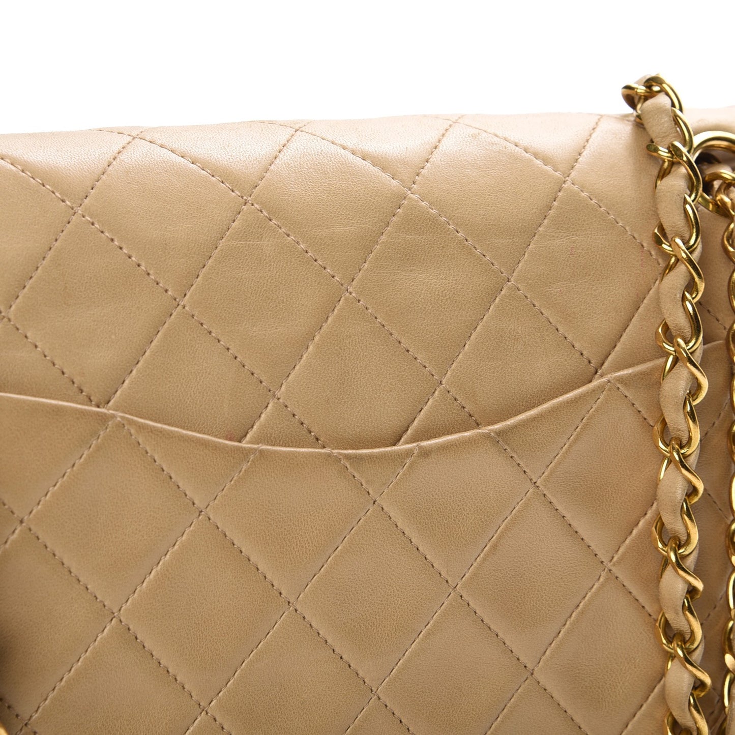 Lambskin Quilted Medium Double Flap Beige