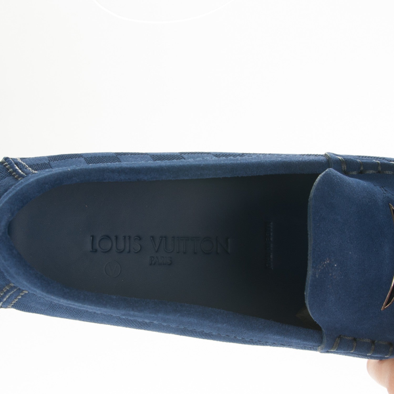 Louis Vuitton Suede Damier Shade Car Moccasin Loafers Blue 6 of 6