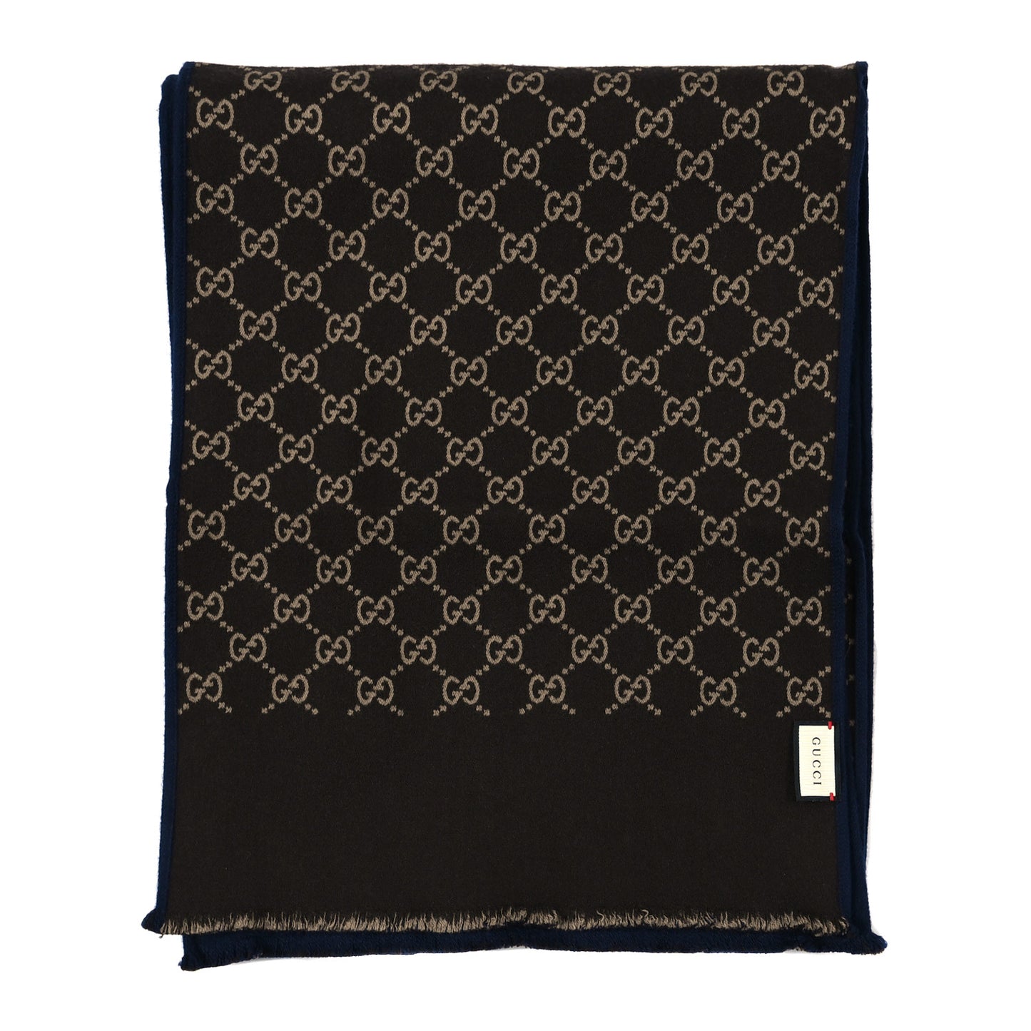 Wool Silk Monogram GG Scarf Navy Brown
