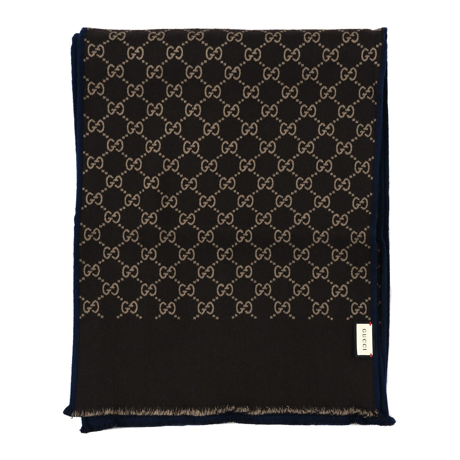 Gucci Wool Silk Monogram GG Scarf Navy Brown 2 of 4