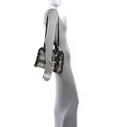 Christian Dior Tweed Fringe Medium Lady Dior White Black 2 of 10