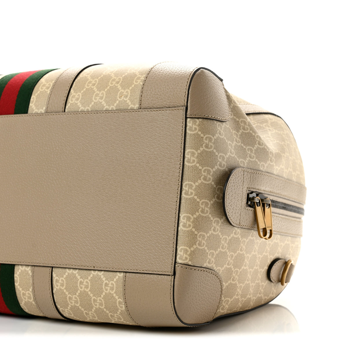 GG Supreme Monogram Textured Dollar Calfskin Web Medium Savoy Duffle Bag Beige Mystic White Oatmeal