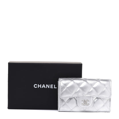 Chanel Metallic Lambskin Quilted Flap Card Holder Wallet Silver 9 of 9