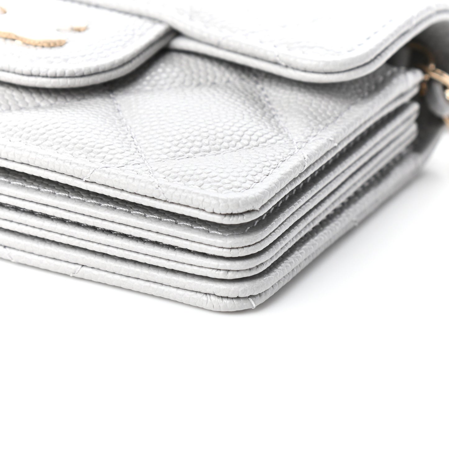 Caviar Quilted Flap Card Holder On Chain Grey