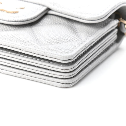 Chanel Caviar Quilted Flap Card Holder On Chain Grey 9 of 10