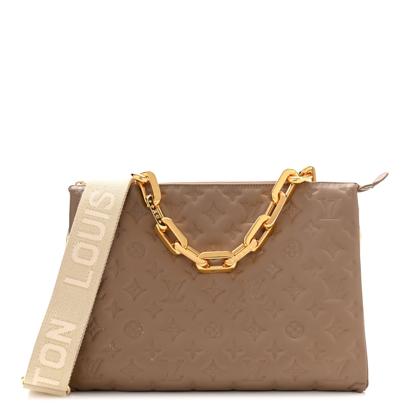 Lambskin Embossed Monogram Coussin MM Taupe