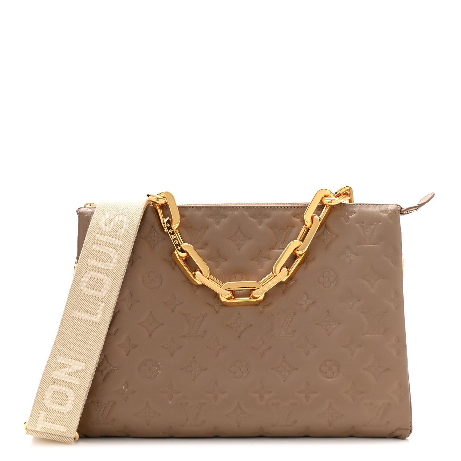 Louis Vuitton Lambskin Embossed Monogram Coussin MM Taupe 1 of 9