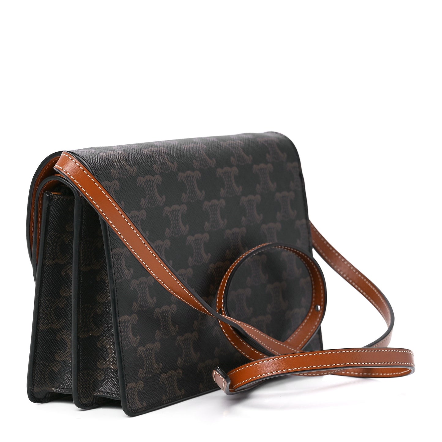 Triomphe Canvas Lambskin Wallet On Strap Tan