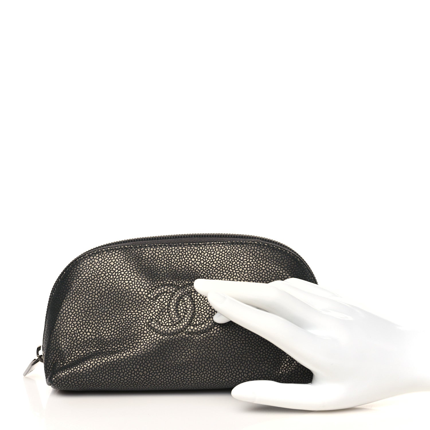 Chanel Metallic Caviar Timeless CC Cosmetic Pouch Dark Grey 2 of 9