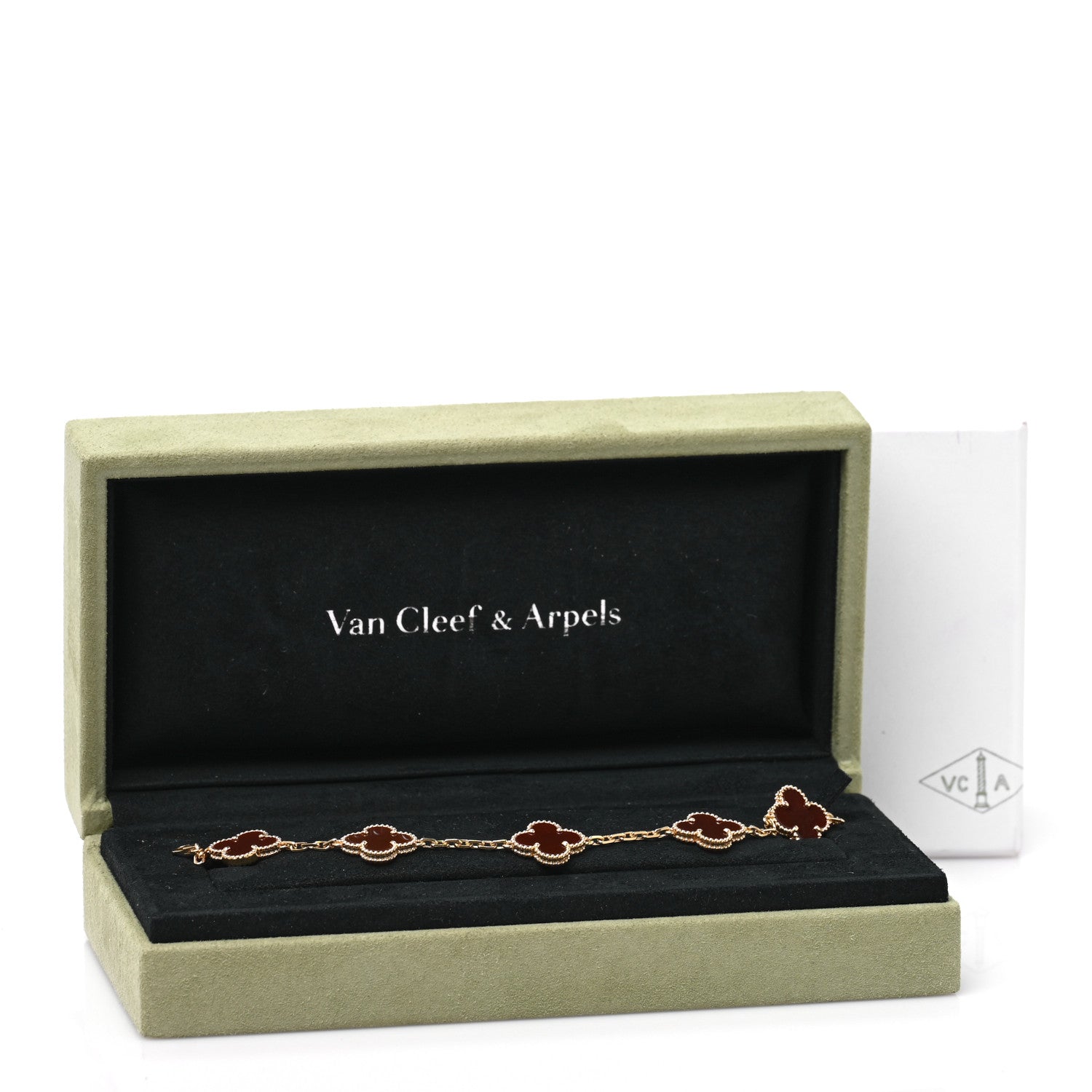 Van Cleef & Arpels 18K Yellow Gold Carnelian 5 Motifs Vintage Alhambra Bracelet 4 of 4