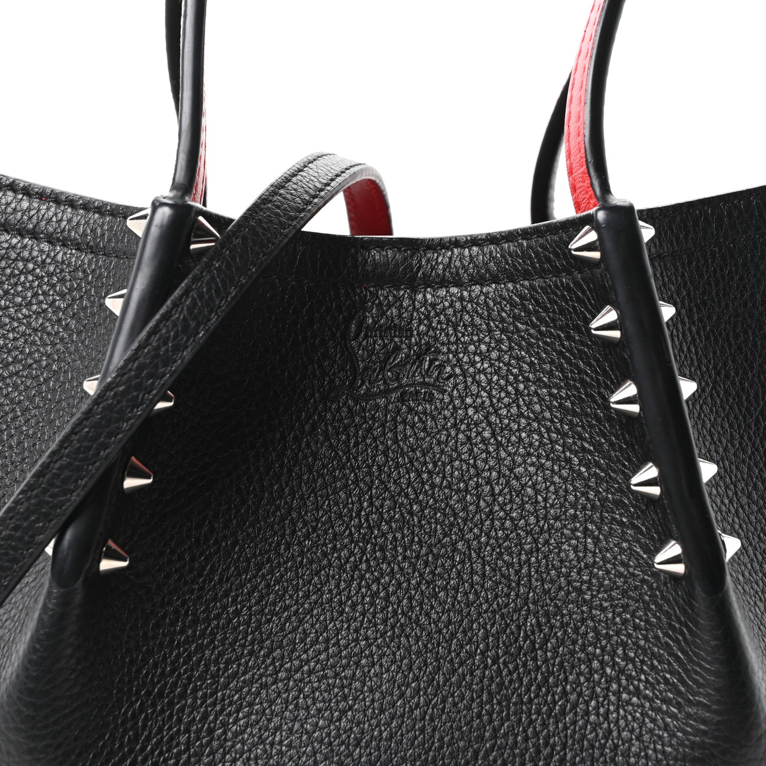 Christian Louboutin Calfskin Spiked Mini Cabarock Shopper Tote Black 7 of 9