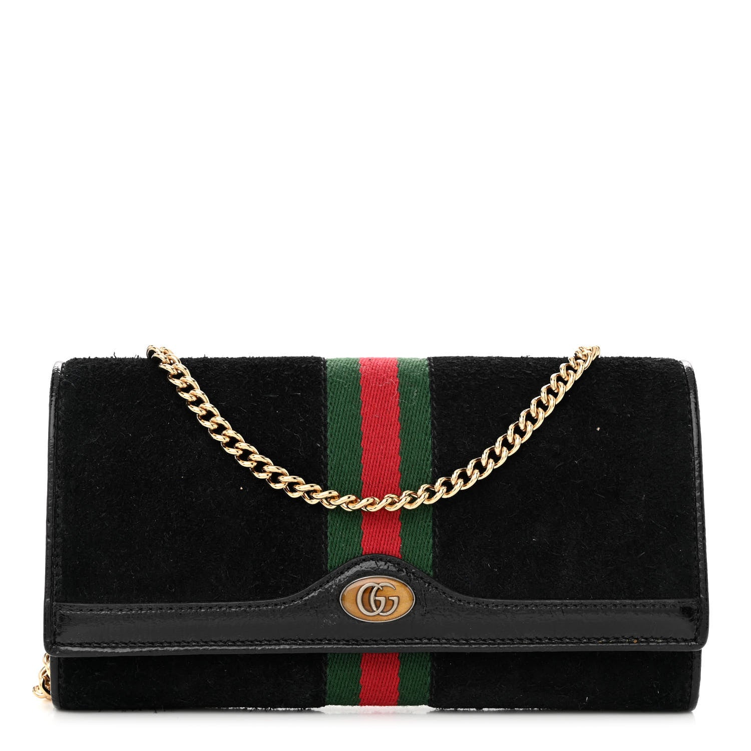 Gucci Suede Patent Web Ophidia Wallet On Chain Black 1 of 10