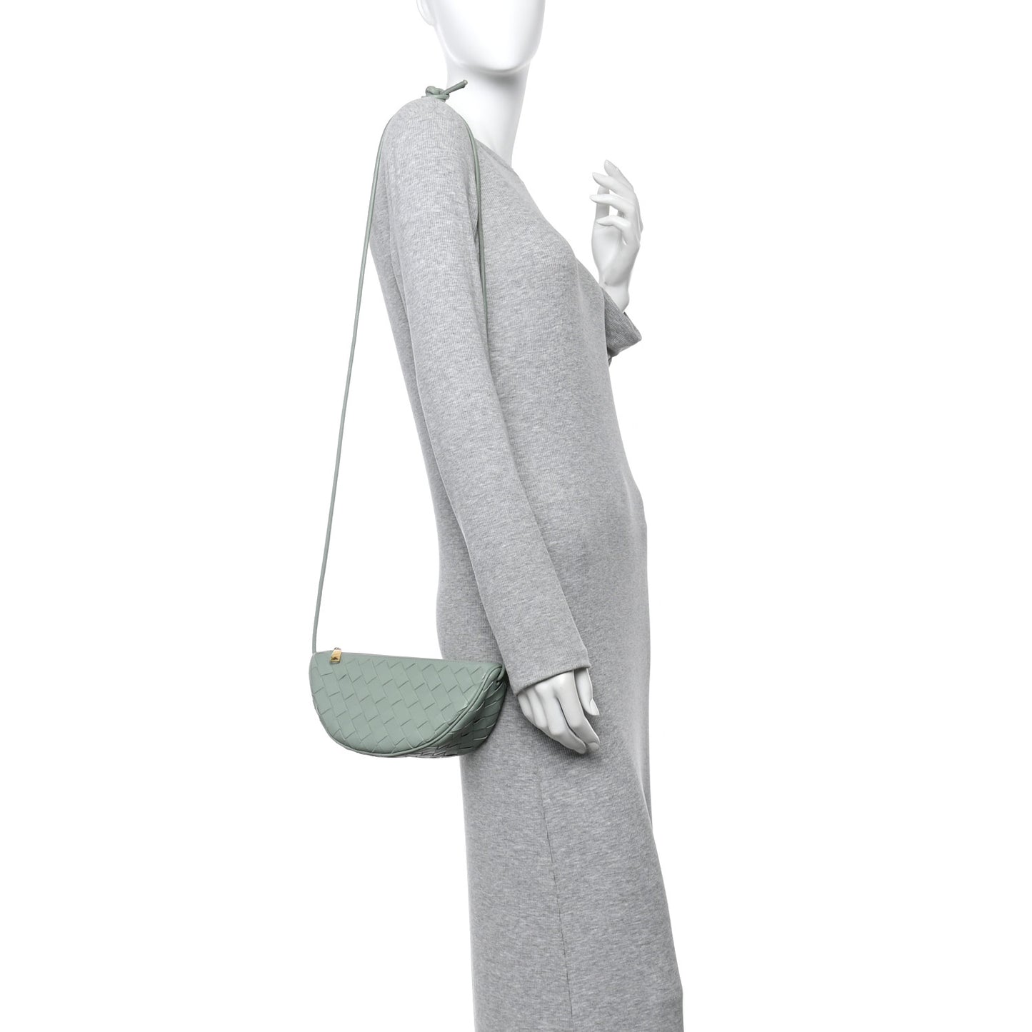 Nappa Intrecciato Half Moon Pouch On Strap Sauge