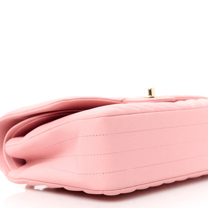 Chanel Caviar Flat Chevron Quilted Medium Double Flap Pink 9 of 11