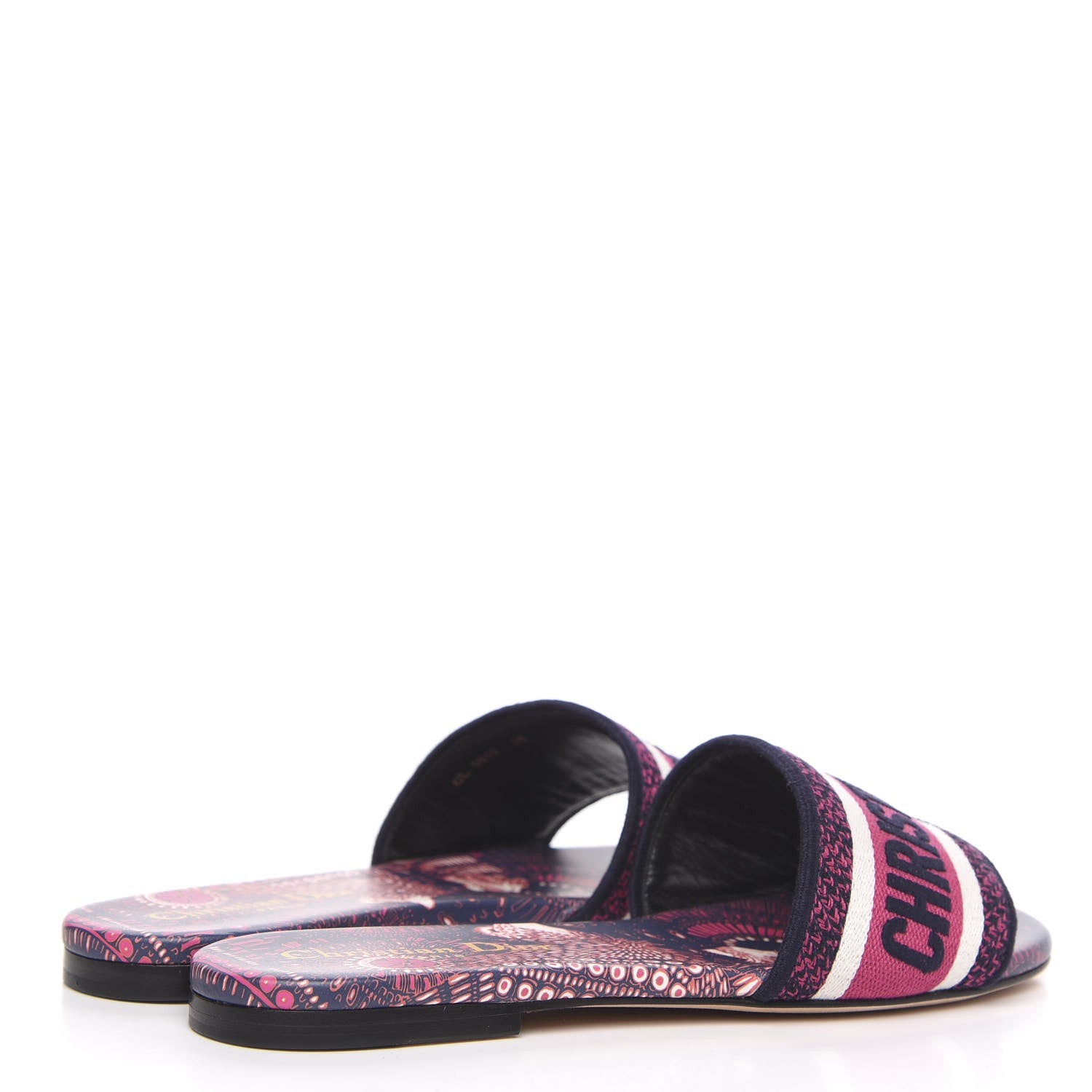 Christian Dior Canvas Embroidered Animals Dway Mules Slide Sandals 36 Deep Blue Fuchsia 4 of 9