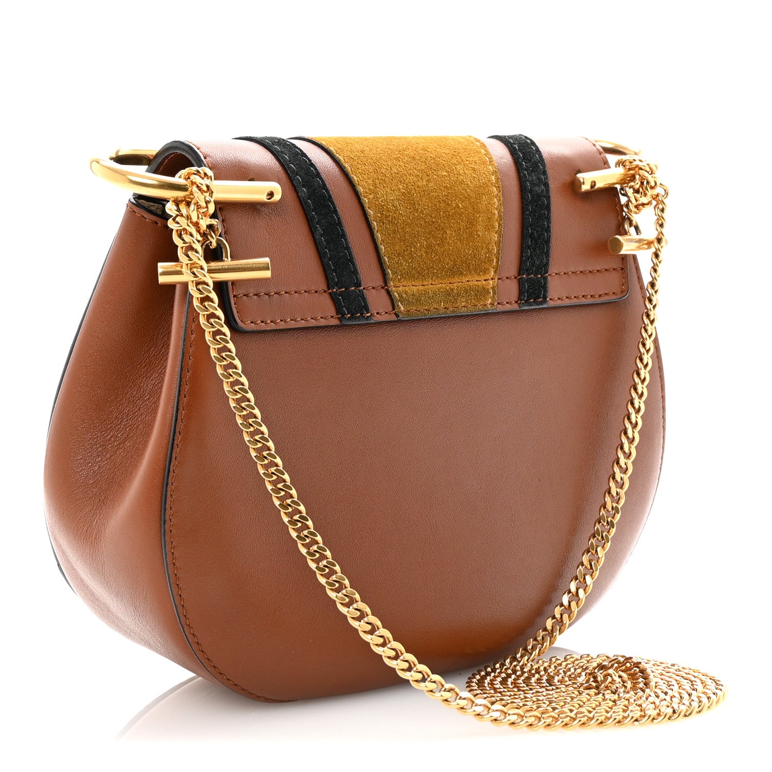 Chloe Suede Calfskin Patchwork Mini Drew Shoulder Bag Tobacco 3 of 10