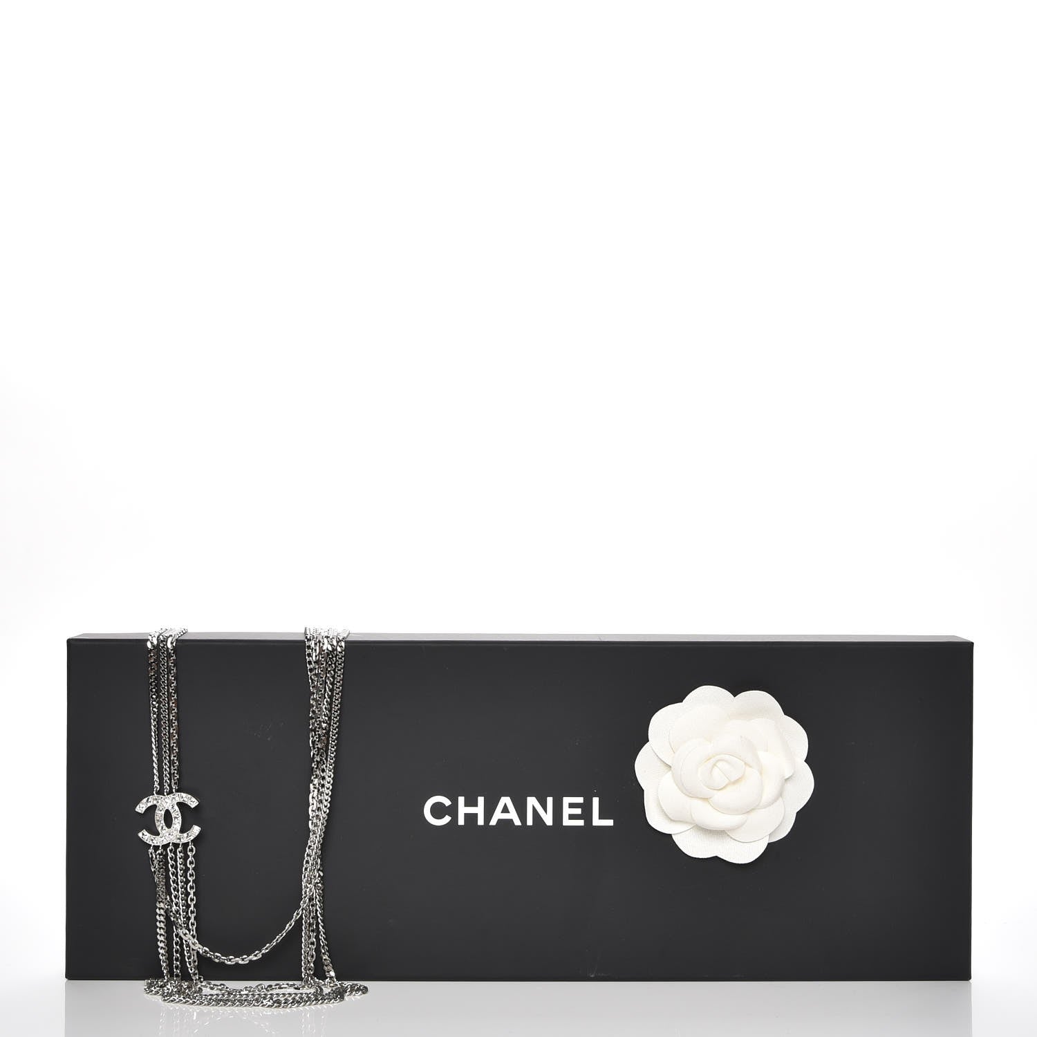 Chanel Baguette Crystal CC Shield Multi Strand Long Chain Necklace Silver 6 of 6