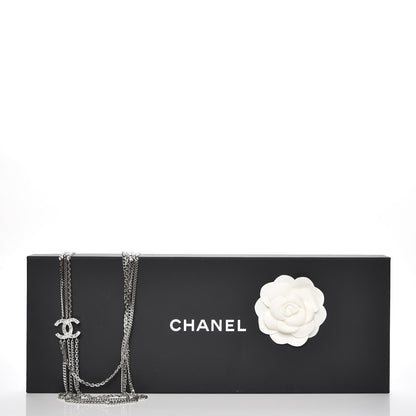 Chanel Baguette Crystal CC Shield Multi Strand Long Chain Necklace Silver 6 of 6