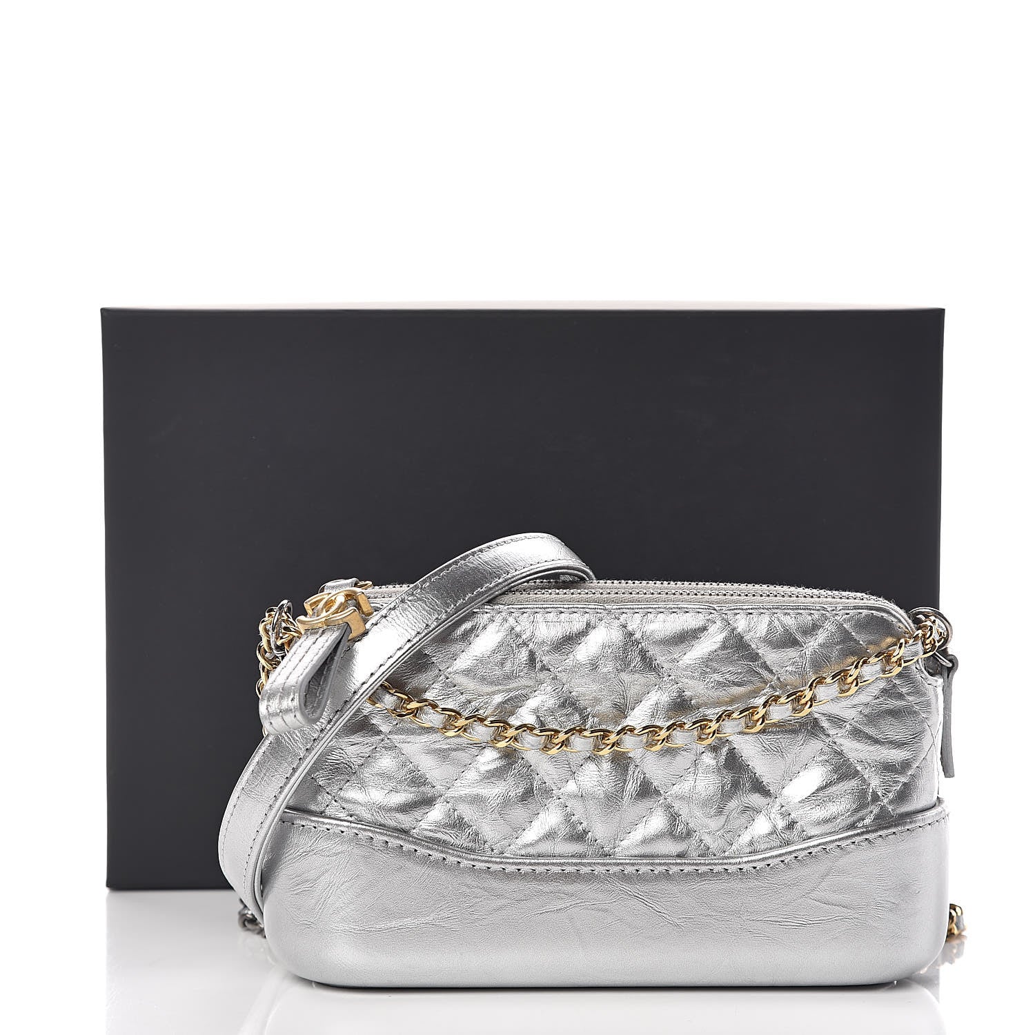 Chanel Metallic Lambskin Calfskin Quilted Small Gabrielle Clutch With Chain Silver 13 of 13