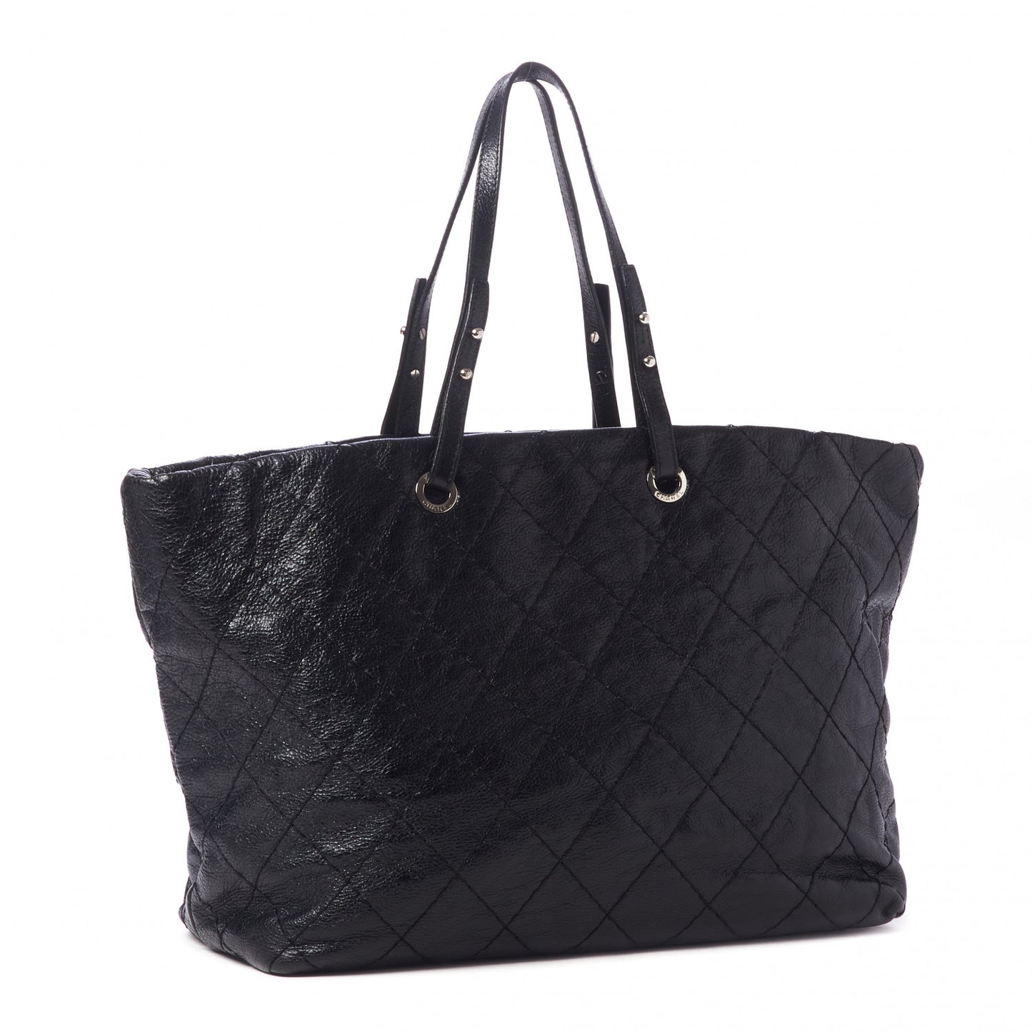 Glazed Calfskin Large On The Road Tote Black