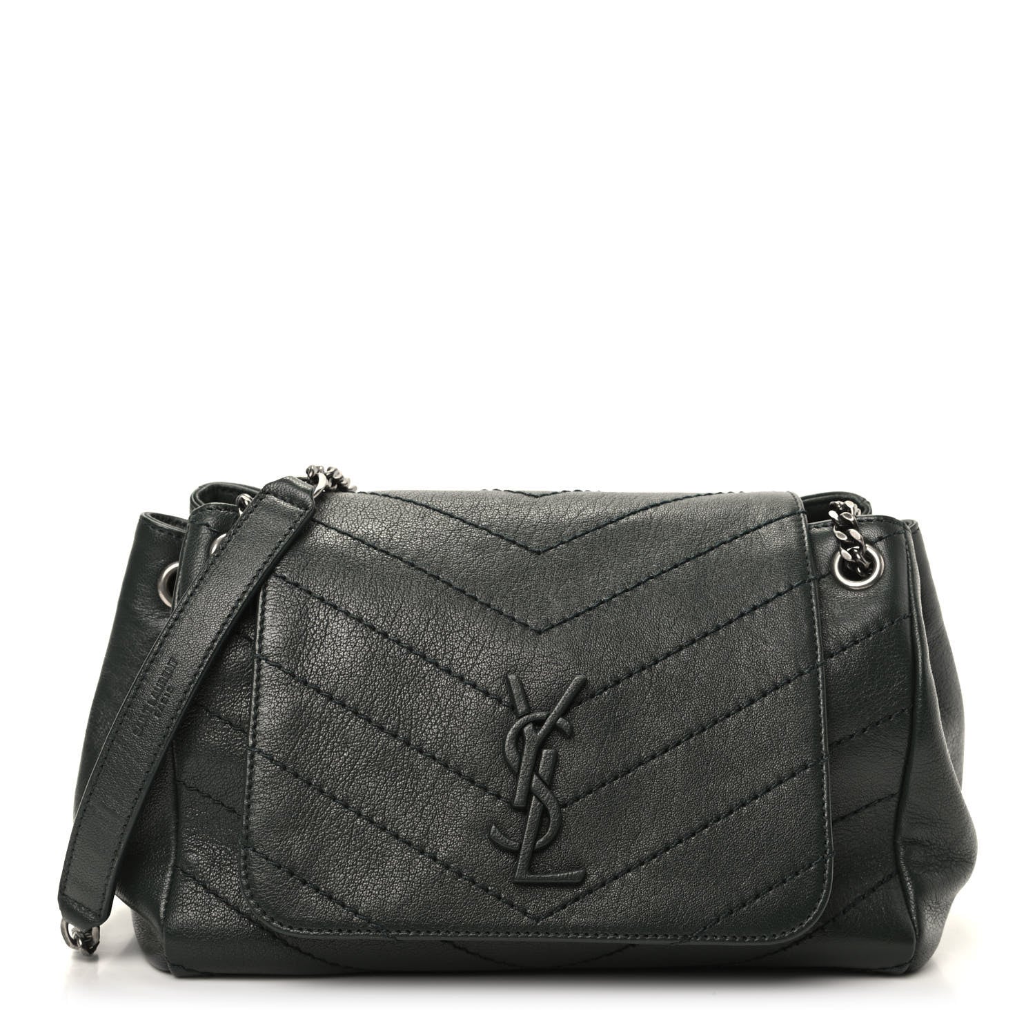 Saint Laurent Vintage Lambskin Chevron Monogram Small Nolita Olive Green 1 of 8