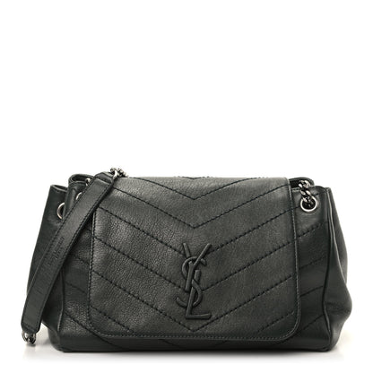 Saint Laurent Vintage Lambskin Chevron Monogram Small Nolita Olive Green 1 of 8