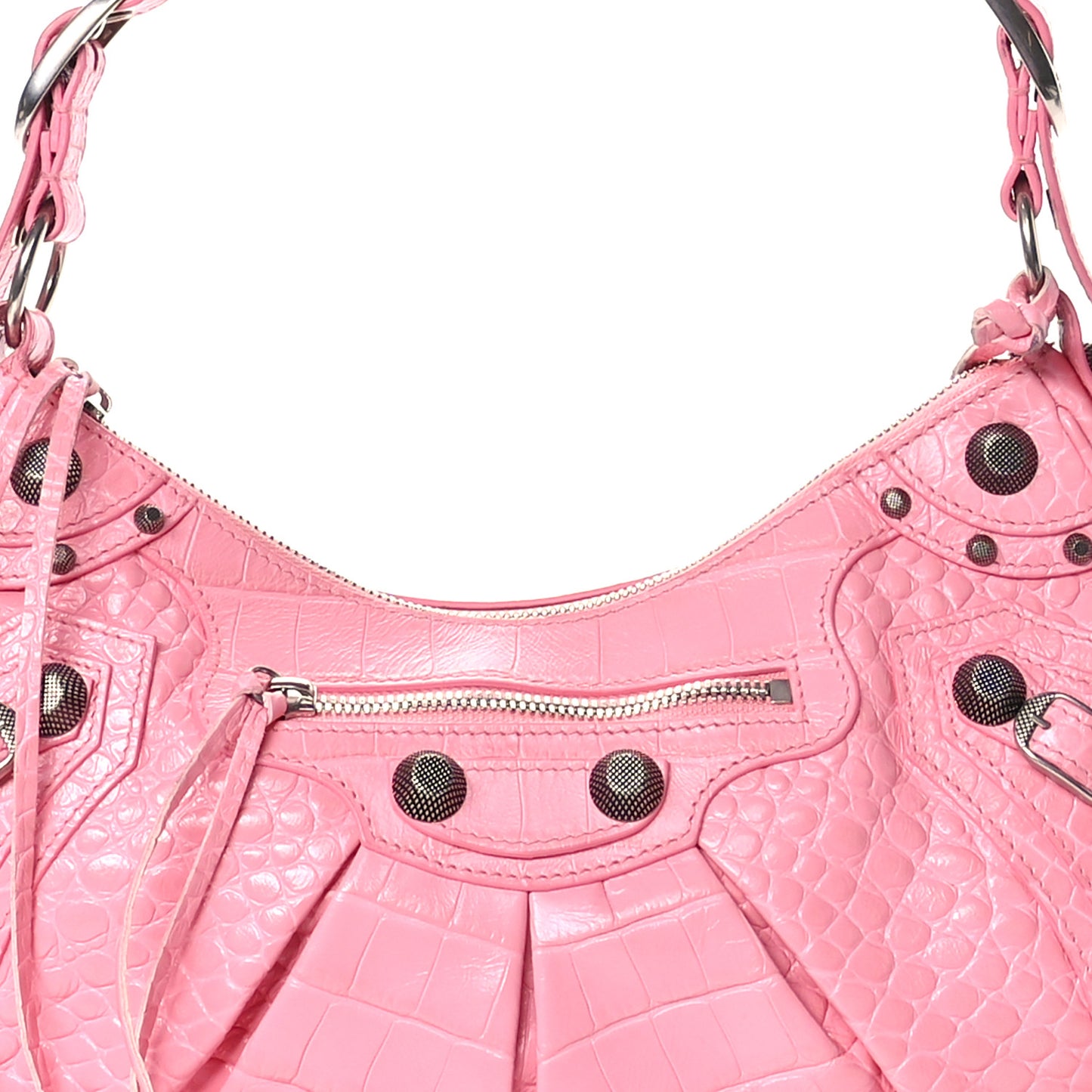 Extra Supple Calfskin Crocodile Embossed Small Le Cagole Shoulder Bag Sweet Pink